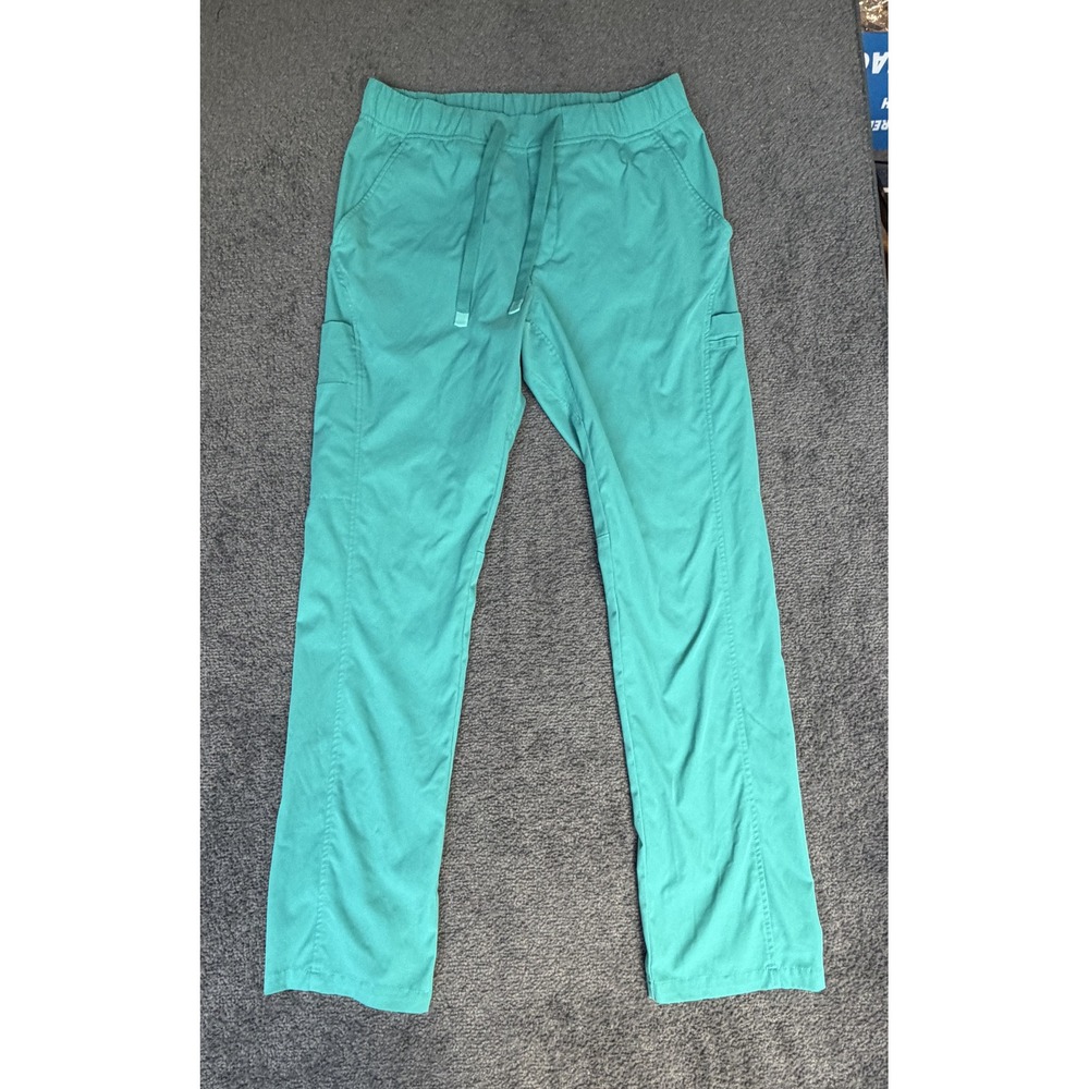 Medelita Teal Green Cargo Scrub Pants Medium Elastic Waist Drawstring Regular